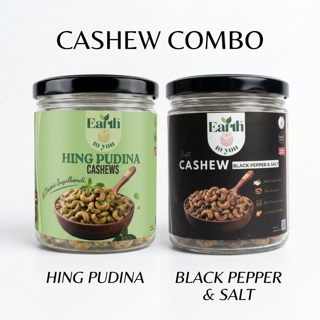 Cashew Combo — Black Pepper & Salt + Hing Pudina | Pack of 2 × 200g